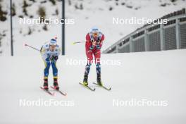 16.12.2023, Trondheim, Norway (NOR): Calle Halfvarsson (SWE), Johannes Hoesflot Klaebo (NOR), (l-r)  - FIS world cup cross-country, skiathlon, Trondheim (NOR). www.nordicfocus.com. © Modica/NordicFocus. Every downloaded picture is fee-liable.