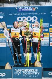 16.12.2023, Trondheim, Norway (NOR): Andrew Musgrave (GBR), Johannes Hoesflot Klaebo (NOR), Didrik Toenseth (NOR), (l-r) - FIS world cup cross-country, skiathlon, Trondheim (NOR). www.nordicfocus.com. © Modica/NordicFocus. Every downloaded picture is fee-liable.