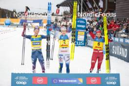 16.12.2023, Trondheim, Norway (NOR): Jessie Diggins (USA), Ebba Andersson (SWE), Heidi Weng (NOR), (l-r) - FIS world cup cross-country, skiathlon, Trondheim (NOR). www.nordicfocus.com. © Modica/NordicFocus. Every downloaded picture is fee-liable.