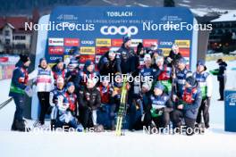 31.12.2023, Toblach, Italy (ITA): Perttu Hyvarinen (FIN) celebrates with his Team Finland - FIS world cup cross-country, tour de ski, 10km, Toblach (ITA). www.nordicfocus.com. © Modica/NordicFocus. Every downloaded picture is fee-liable.
