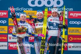 30.12.2023, Toblach, Italy (ITA): Jonna Sundling (SWE), Linn Svahn (SWE), Kristine Stavaas Skistad (NOR), (l-r) - FIS world cup cross-country, tour de ski, individual sprint, Toblach (ITA). www.nordicfocus.com. © Modica/NordicFocus. Every downloaded picture is fee-liable.