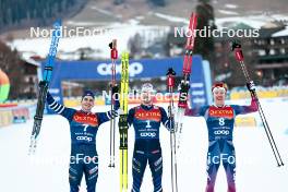 30.12.2023, Toblach, Italy (ITA): Jules Chappaz (FRA), Lucas Chanavat (FRA), Ben Ogden (USA), (l-r)  - FIS world cup cross-country, tour de ski, individual sprint, Toblach (ITA). www.nordicfocus.com. © Modica/NordicFocus. Every downloaded picture is fee-liable.