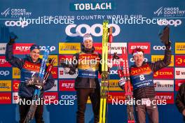 30.12.2023, Toblach, Italy (ITA): Jules Chappaz (FRA), Lucas Chanavat (FRA), Ben Ogden (USA), (l-r) - FIS world cup cross-country, tour de ski, individual sprint, Toblach (ITA). www.nordicfocus.com. © Modica/NordicFocus. Every downloaded picture is fee-liable.