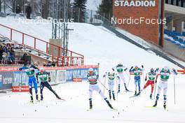 08.01.2023, Otepaeae, Estonia (EST): Kristjan Ilves (EST), Manuel Faisst (GER), Jens Luraas Oftebro (NOR), Espen Andersen (NOR), Simen Tiller (NOR), Ilkka Herola (FIN), Thomas Rettenegger (AUT), Joergen Graabak (NOR), (l-r)  - FIS world cup nordic combined men, individual gundersen HS97/10km, Otepaeae (EST). www.nordicfocus.com. © Volk/NordicFocus. Every downloaded picture is fee-liable.