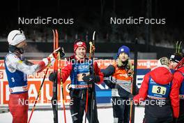 06.01.2023, Otepaeae, Estonia (EST): Lukas Greiderer (AUT), Franz-Josef Rehrl (AUT), Lisa Hirner (AUT), Annalena Slamik (AUT), (l-r)  - FIS world cup nordic combined men, mixed team HS97/4x5km, Otepaeae (EST). www.nordicfocus.com. © Volk/NordicFocus. Every downloaded picture is fee-liable.