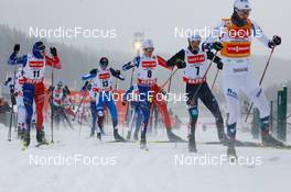 21.01.2023, Klingenthal, Germany (GER): Laurent Muhlethaler (FRA), Kristjan Ilves (EST), Matteo Baud (FRA), Manuel Faisst (GER), Jarl Magnus Riiber (NOR), (l-r)  - FIS world cup nordic combined men, individual gundersen HS140/10km, Klingenthal (GER). www.nordicfocus.com. © Volk/NordicFocus. Every downloaded picture is fee-liable.