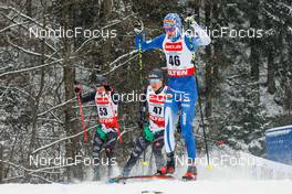 21.01.2023, Klingenthal, Germany (GER): Iacopo Bortolas (ITA), Domenico Mariotti (ITA), Waltteri Karhumaa (FIN), (l-r)  - FIS world cup nordic combined men, individual gundersen HS140/10km, Klingenthal (GER). www.nordicfocus.com. © Volk/NordicFocus. Every downloaded picture is fee-liable.