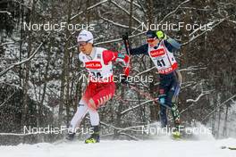 21.01.2023, Klingenthal, Germany (GER): Akito Watabe (JPN), David Mach (GER), (l-r)  - FIS world cup nordic combined men, individual gundersen HS140/10km, Klingenthal (GER). www.nordicfocus.com. © Volk/NordicFocus. Every downloaded picture is fee-liable.
