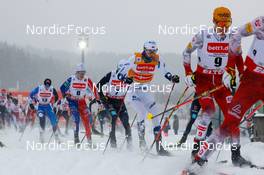 21.01.2023, Klingenthal, Germany (GER): Kristjan Ilves (EST), Matteo Baud (FRA), Jarl Magnus Riiber (NOR), (l-r)  - FIS world cup nordic combined men, individual gundersen HS140/10km, Klingenthal (GER). www.nordicfocus.com. © Volk/NordicFocus. Every downloaded picture is fee-liable.