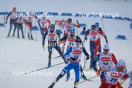21.01.2023, Klingenthal, Germany (GER): Jakob Lange (GER), Raffaele Buzzi (ITA), Laurent Muhlethaler (FRA), (l-r)  - FIS world cup nordic combined men, individual gundersen HS140/10km, Klingenthal (GER). www.nordicfocus.com. © Volk/NordicFocus. Every downloaded picture is fee-liable.