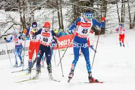 22.01.2023, Klingenthal, Germany (GER): Ondrej Pazout (CZE), Tristan Sommerfeldt (GER), Stephen Schumann (USA), (l-r)  - FIS world cup nordic combined men, individual gundersen HS140/10km, Klingenthal (GER). www.nordicfocus.com. © Volk/NordicFocus. Every downloaded picture is fee-liable.