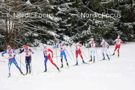 22.01.2023, Klingenthal, Germany (GER): Ilkka Herola (FIN), Johannes Rydzek (GER), Matteo Baud (FRA), Kristjan Ilves (EST), Thomas Rettenegger (AUT), Espen Bjoernstad (NOR), Simen Tiller (NOR), Mario Seidl (AUT), (l-r)  - FIS world cup nordic combined men, individual gundersen HS140/10km, Klingenthal (GER). www.nordicfocus.com. © Volk/NordicFocus. Every downloaded picture is fee-liable.