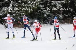 22.01.2023, Klingenthal, Germany (GER): Jens Luraas Oftebro (NOR), Jakob Lange (GER), Akito Watabe (JPN), Aaron Kostner (ITA), Martin Fritz (AUT), (l-r)  - FIS world cup nordic combined men, individual gundersen HS140/10km, Klingenthal (GER). www.nordicfocus.com. © Volk/NordicFocus. Every downloaded picture is fee-liable.