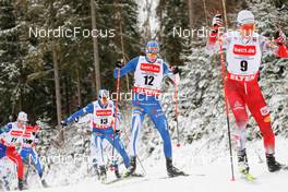 22.01.2023, Klingenthal, Germany (GER): Matteo Baud (FRA), Ilkka Herola (FIN), Eero Hirvonen (FIN), Mario Seidl (AUT), (l-r)  - FIS world cup nordic combined men, individual gundersen HS140/10km, Klingenthal (GER). www.nordicfocus.com. © Volk/NordicFocus. Every downloaded picture is fee-liable.