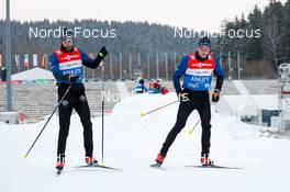 20.01.2023, Klingenthal, Germany (GER): Jared Shumate (USA), Ben Loomis (USA), (l-r)  - FIS world cup nordic combined men, training, Klingenthal (GER). www.nordicfocus.com. © Volk/NordicFocus. Every downloaded picture is fee-liable.
