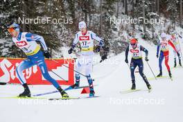 27.01.2023, Seefeld, Austria (AUT): Simen Tiller (NOR), Johannes Rydzek (GER), Matteo Baud (FRA), (l-r)  - FIS world cup nordic combined men, individual gundersen HS109/7.5km, Seefeld (AUT). www.nordicfocus.com. © Volk/NordicFocus. Every downloaded picture is fee-liable.