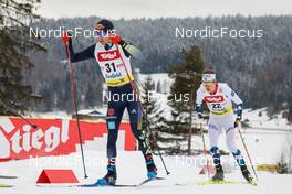 27.01.2023, Seefeld, Austria (AUT): Jakob Lange (GER), Espen Andersen (NOR), (l-r)  - FIS world cup nordic combined men, individual gundersen HS109/7.5km, Seefeld (AUT). www.nordicfocus.com. © Volk/NordicFocus. Every downloaded picture is fee-liable.