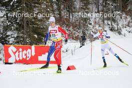 27.01.2023, Seefeld, Austria (AUT): Matteo Baud (FRA), Espen Andersen (NOR), (l-r)  - FIS world cup nordic combined men, individual gundersen HS109/7.5km, Seefeld (AUT). www.nordicfocus.com. © Volk/NordicFocus. Every downloaded picture is fee-liable.