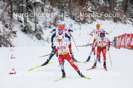 27.01.2023, Seefeld, Austria (AUT): Julian Schmid (GER), Johannes Lamparter (AUT), Stefan Rettenegger (AUT), (l-r)  - FIS world cup nordic combined men, individual gundersen HS109/7.5km, Seefeld (AUT). www.nordicfocus.com. © Volk/NordicFocus. Every downloaded picture is fee-liable.