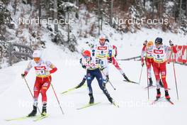 27.01.2023, Seefeld, Austria (AUT): Johannes Lamparter (AUT), Julian Schmid (GER), Jens Luraas Oftebro (NOR), Stefan Rettenegger (AUT), (l-r)  - FIS world cup nordic combined men, individual gundersen HS109/7.5km, Seefeld (AUT). www.nordicfocus.com. © Volk/NordicFocus. Every downloaded picture is fee-liable.
