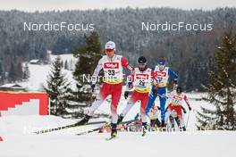 27.01.2023, Seefeld, Austria (AUT): Akito Watabe (JPN), Yuya Yamamoto (JPN), Benjamin Loomis (USA), (l-r)  - FIS world cup nordic combined men, individual gundersen HS109/7.5km, Seefeld (AUT). www.nordicfocus.com. © Volk/NordicFocus. Every downloaded picture is fee-liable.