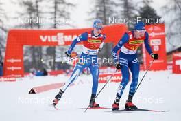 28.01.2023, Seefeld, Austria (AUT): Waltteri Karhumaa (FIN), Jared Shumate (USA), (l-r)  - FIS world cup nordic combined men, individual gundersen HS109/10km, Seefeld (AUT). www.nordicfocus.com. © Volk/NordicFocus. Every downloaded picture is fee-liable.