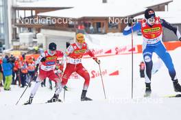 28.01.2023, Seefeld, Austria (AUT): Ryota Yamamoto (JPN), Franz-Josef Rehrl (AUT), Kristjan Ilves (EST), (l-r)  - FIS world cup nordic combined men, individual gundersen HS109/10km, Seefeld (AUT). www.nordicfocus.com. © Volk/NordicFocus. Every downloaded picture is fee-liable.