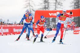 28.01.2023, Seefeld, Austria (AUT): Jared Shumate (USA), Tomas Portyk (CZE), Antoine Gerard (FRA), (l-r)  - FIS world cup nordic combined men, individual gundersen HS109/10km, Seefeld (AUT). www.nordicfocus.com. © Volk/NordicFocus. Every downloaded picture is fee-liable.