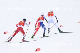28.01.2023, Seefeld, Austria (AUT): Stefan Rettenegger (AUT), Matteo Baud (FRA), Jens Luraas Oftebro (NOR), (l-r)  - FIS world cup nordic combined men, individual gundersen HS109/10km, Seefeld (AUT). www.nordicfocus.com. © Volk/NordicFocus. Every downloaded picture is fee-liable.