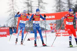 28.01.2023, Seefeld, Austria (AUT): Waltteri Karhumaa (FIN), Jared Shumate (USA), Tomas Portyk (CZE), (l-r)  - FIS world cup nordic combined men, individual gundersen HS109/10km, Seefeld (AUT). www.nordicfocus.com. © Volk/NordicFocus. Every downloaded picture is fee-liable.