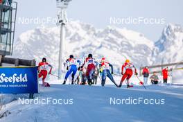 29.01.2023, Seefeld, Austria (AUT): Stefan Rettenegger (AUT), Kristjan Ilves (EST), Ryota Yamamoto (JPN), Julian Schmid (GER), Franz-Josef Rehrl (AUT), (l-r)  - FIS world cup nordic combined men, individual gundersen HS109/12.5km, Seefeld (AUT). www.nordicfocus.com. © Volk/NordicFocus. Every downloaded picture is fee-liable.