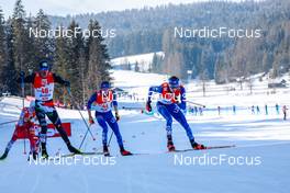 29.01.2023, Seefeld, Austria (AUT): Samuel Costa (ITA), Jared Shumate (USA), Stephen Schumann (USA), (l-r)  - FIS world cup nordic combined men, individual gundersen HS109/12.5km, Seefeld (AUT). www.nordicfocus.com. © Volk/NordicFocus. Every downloaded picture is fee-liable.