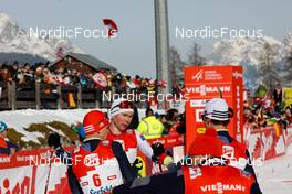 29.01.2023, Seefeld, Austria (AUT): Jens Luraas Oftebro (NOR), Julian Schmid (GER), Vinzenz Geiger (GER), (l-r)  - FIS world cup nordic combined men, individual gundersen HS109/12.5km, Seefeld (AUT). www.nordicfocus.com. © Volk/NordicFocus. Every downloaded picture is fee-liable.
