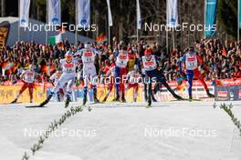 11.02.2023, Schonach, Germany (GER): Einar Luraas Oftebro (NOR), Joergen Graabak (NOR), Matteo Baud (FRA), Julian Schmid (GER), Laurent Muhlethaler (FRA), (l-r)  - FIS world cup nordic combined men, individual gundersen HS100/10km, Schonach (GER). www.nordicfocus.com. © Volk/NordicFocus. Every downloaded picture is fee-liable.