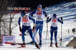 11.02.2023, Schonach, Germany (GER): Stephen Schumann (USA), Perttu Reponen (FIN), Grant Andrews (USA), (l-r)  - FIS world cup nordic combined men, individual gundersen HS100/10km, Schonach (GER). www.nordicfocus.com. © Volk/NordicFocus. Every downloaded picture is fee-liable.