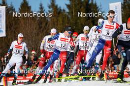 11.02.2023, Schonach, Germany (GER): Einar Luraas Oftebro (NOR), Lukas Greiderer (AUT), Laurent Muhlethaler (FRA), Martin Fritz (AUT), Matteo Baud (FRA), (l-r)  - FIS world cup nordic combined men, individual gundersen HS100/10km, Schonach (GER). www.nordicfocus.com. © Volk/NordicFocus. Every downloaded picture is fee-liable.