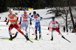 11.02.2023, Schonach, Germany (GER): Johannes Lamparter (AUT), Jens Luraas Oftebro (NOR), Kristjan Ilves (EST), Yoshito Watabe (JPN), (l-r)  - FIS world cup nordic combined men, individual gundersen HS100/10km, Schonach (GER). www.nordicfocus.com. © Volk/NordicFocus. Every downloaded picture is fee-liable.