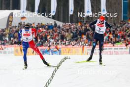 12.02.2023, Schonach, Germany (GER): Laurent Muhlethaler (FRA), Julian Schmid (GER), (l-r), (l-r)  - FIS world cup nordic combined men, individual gundersen HS100/10km, Schonach (GER). www.nordicfocus.com. © Volk/NordicFocus. Every downloaded picture is fee-liable.