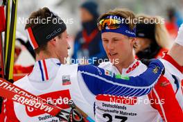 12.02.2023, Schonach, Germany (GER): Laurent Muhlethaler (FRA), Gael Blondeau (FRA), (l-r)  - FIS world cup nordic combined men, individual gundersen HS100/10km, Schonach (GER). www.nordicfocus.com. © Volk/NordicFocus. Every downloaded picture is fee-liable.