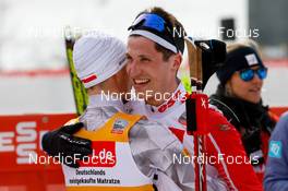 12.02.2023, Schonach, Germany (GER): Johannes Lamparter (AUT), Laurent Muhlethaler (FRA), (l-r)  - FIS world cup nordic combined men, individual gundersen HS100/10km, Schonach (GER). www.nordicfocus.com. © Volk/NordicFocus. Every downloaded picture is fee-liable.