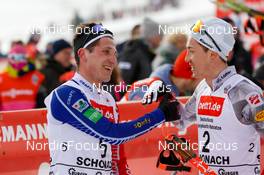 12.02.2023, Schonach, Germany (GER): Laurent Muhlethaler (FRA), Mario Seidl (AUT), (l-r)  - FIS world cup nordic combined men, individual gundersen HS100/10km, Schonach (GER). www.nordicfocus.com. © Volk/NordicFocus. Every downloaded picture is fee-liable.