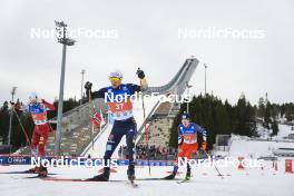 12.03.2022, Oslo, Norway (NOR): Lukas Greiderer (AUT), Manuel Faisst (GER), Jan Vytrval (CZE), (l-r)  - FIS world cup nordic combined men, individual gundersen HS134/10km, Oslo (NOR). www.nordicfocus.com. © Thibaut/NordicFocus. Every downloaded picture is fee-liable.