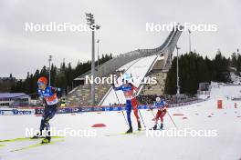 12.03.2022, Oslo, Norway (NOR): Jarl Magnus Riiber (NOR), Laurent Muhlethaler (FRA), Martin Fritz (AUT), (l-r)  - FIS world cup nordic combined men, individual gundersen HS134/10km, Oslo (NOR). www.nordicfocus.com. © Thibaut/NordicFocus. Every downloaded picture is fee-liable.