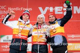 26.03.2023, Lahti, Finland (FIN): Jens Luraas Oftebro (NOR), Johannes Lamparter (AUT), Julian Schmid (GER), (l-r)  - FIS world cup nordic combined men, cups, Lahti (FIN). www.nordicfocus.com. © Modica/NordicFocus. Every downloaded picture is fee-liable.