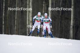 25.03.2023, Lahti, Finland (FIN): Andreas Skoglund (NOR), Simen Tiller (NOR), (l-r)  - FIS world cup nordic combined men, individual gundersen HS130/10km, Lahti (FIN). www.nordicfocus.com. © Thibaut/NordicFocus. Every downloaded picture is fee-liable.