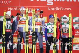 24.03.2023, Lahti, Finland (FIN): Jarl Magnus Riiber (NOR), Julian Schmid (GER), Vinzenz Geiger (GER), Laurent Muhlethaler (FRA), Matteo Baud (FRA), (l-r)  - FIS world cup nordic combined men, team sprint HS130/2x7.5km, Lahti (FIN). www.nordicfocus.com. © Thibaut/NordicFocus. Every downloaded picture is fee-liable.