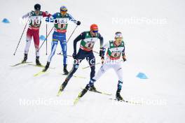 24.03.2023, Lahti, Finland (FIN): Yuya Yamamoto (JPN), Ilkka Herola (FIN), Johannes Rydzek (GER), Espen Andersen (NOR), (l-r)  - FIS world cup nordic combined men, team sprint HS130/2x7.5km, Lahti (FIN). www.nordicfocus.com. © Thibaut/NordicFocus. Every downloaded picture is fee-liable.