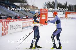 24.03.2023, Lahti, Finland (FIN): Vinzenz Geiger (GER), Julian Schmid (GER), (l-r)  - FIS world cup nordic combined men, team sprint HS130/2x7.5km, Lahti (FIN). www.nordicfocus.com. © Thibaut/NordicFocus. Every downloaded picture is fee-liable.