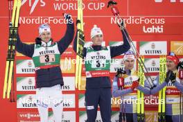 24.03.2023, Lahti, Finland (FIN): Joergen Graabak (NOR), Jarl Magnus Riiber (NOR), (l-r)  - FIS world cup nordic combined men, team sprint HS130/2x7.5km, Lahti (FIN). www.nordicfocus.com. © Thibaut/NordicFocus. Every downloaded picture is fee-liable.