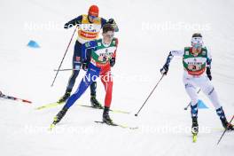 24.03.2023, Lahti, Finland (FIN): Julian Schmid (GER), Matteo Baud (FRA), Joergen Graabak (NOR), (l-r)  - FIS world cup nordic combined men, team sprint HS130/2x7.5km, Lahti (FIN). www.nordicfocus.com. © Thibaut/NordicFocus. Every downloaded picture is fee-liable.